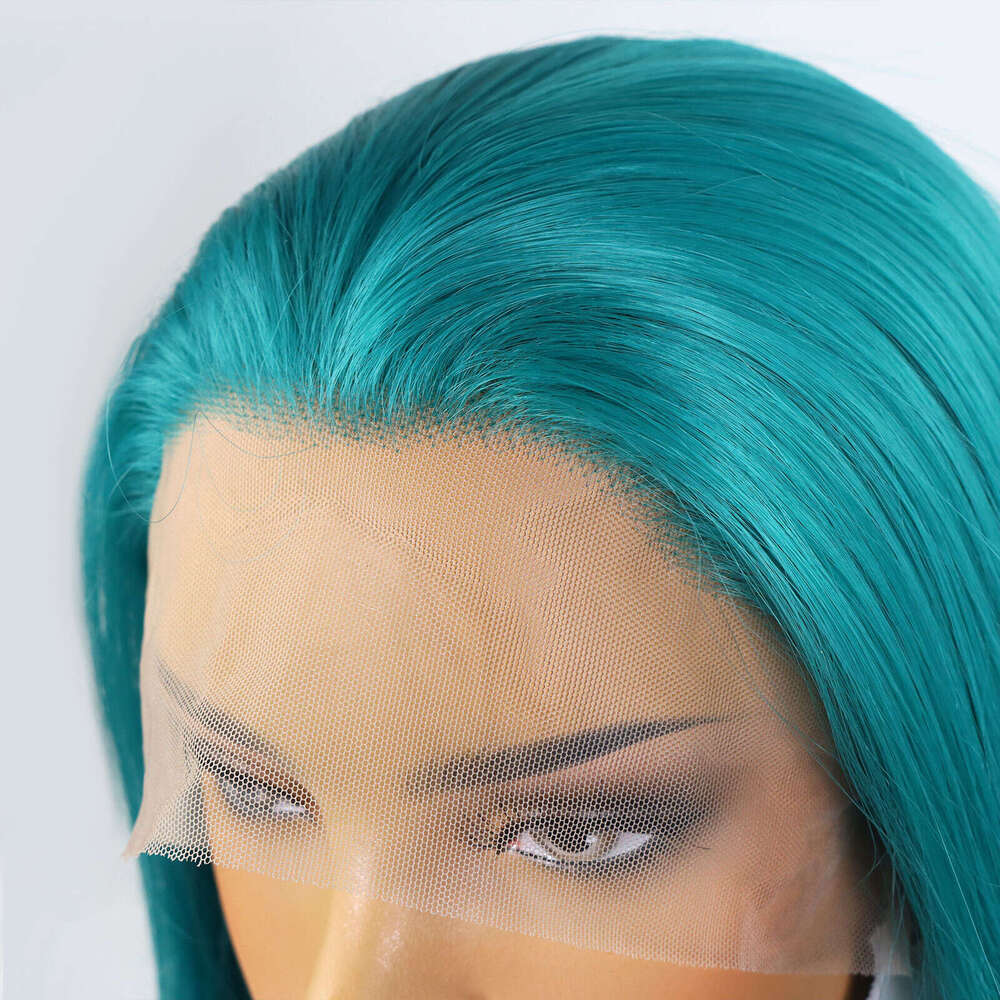 Pea Blue Synthetic Lace Front Wigs Silky Straight For Women Cosplay Long 150 Density Heat Resistant Glueless Color Wig