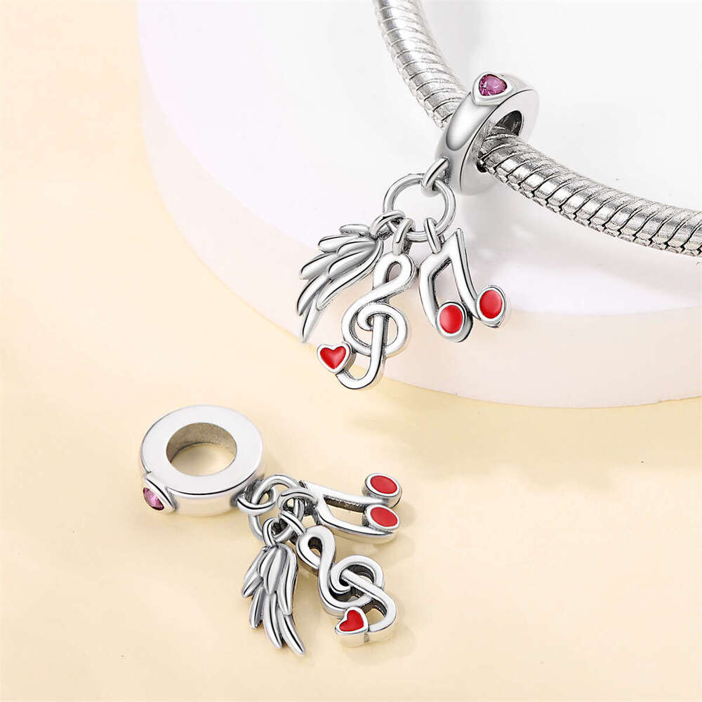 925 Sterling Silver Charms hot selling music note tooth string decoration bead pendant Fit Bracelet DIY accessory Fine Jewelry