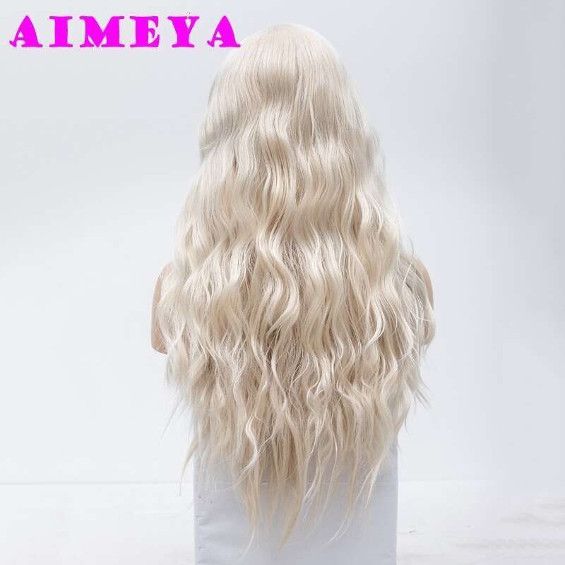 AIMEYA Platinum Blonde Loose Curly Synthetic Lace Front Natural Haire Daily Use Cosplay Wig Heat Resistant Fiber Hair