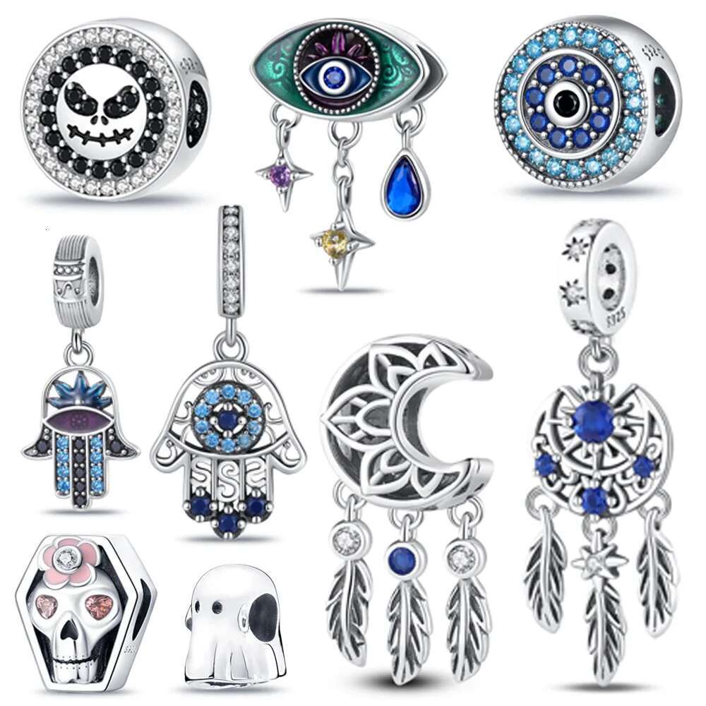 925 Skull Pumpkin Butterfly Moon Egg Dangle Charm Fit DIY Bracelet Necklaces Halloween Series Jewelry Sterling Silver Beads