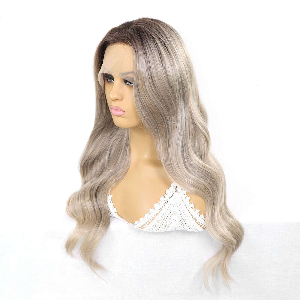 Ash Blonde Synthetic Front Wigs For Women Body Wave Colored Lace Heat Resistant Dark Roots Cosplay 13X3 Glueless Wig