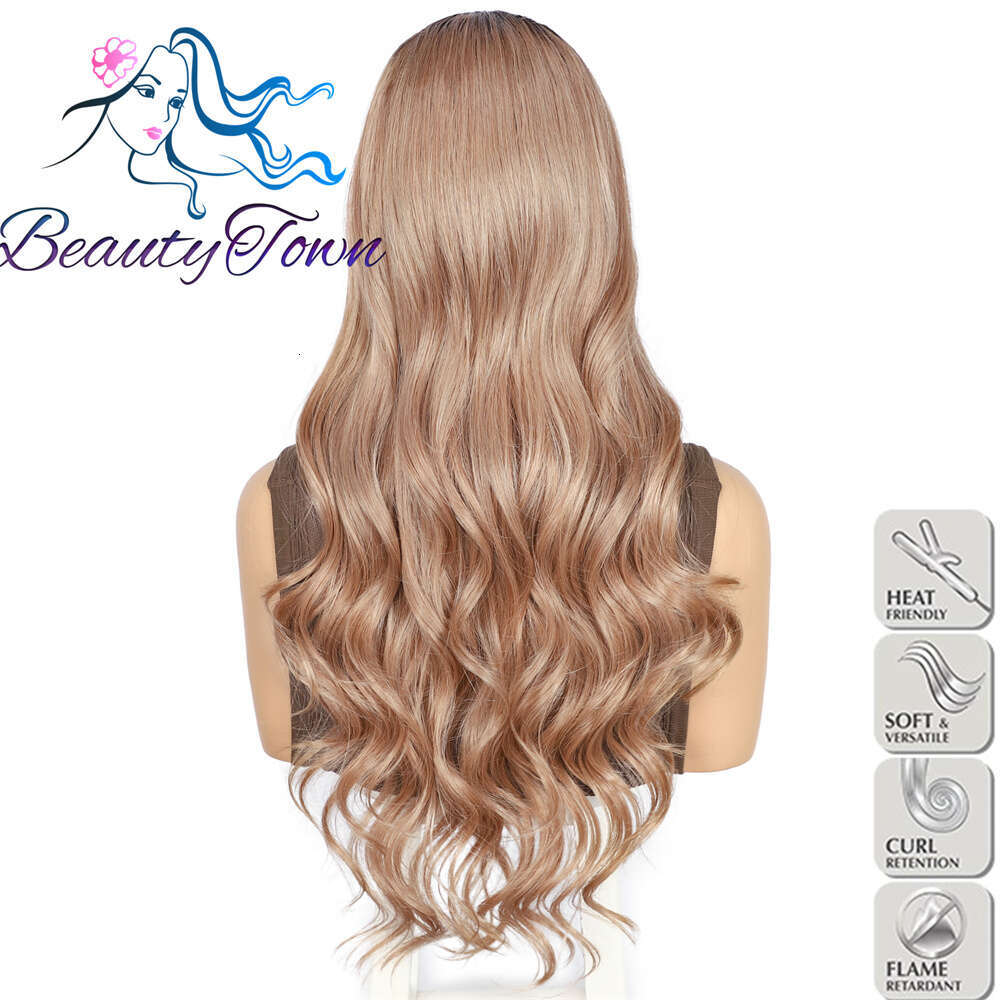 2023 Beautytown Synthetic Front Lolita Rose Gold Color Soft Transparent Lace Hair Wigs For Women Daily Wear Wig