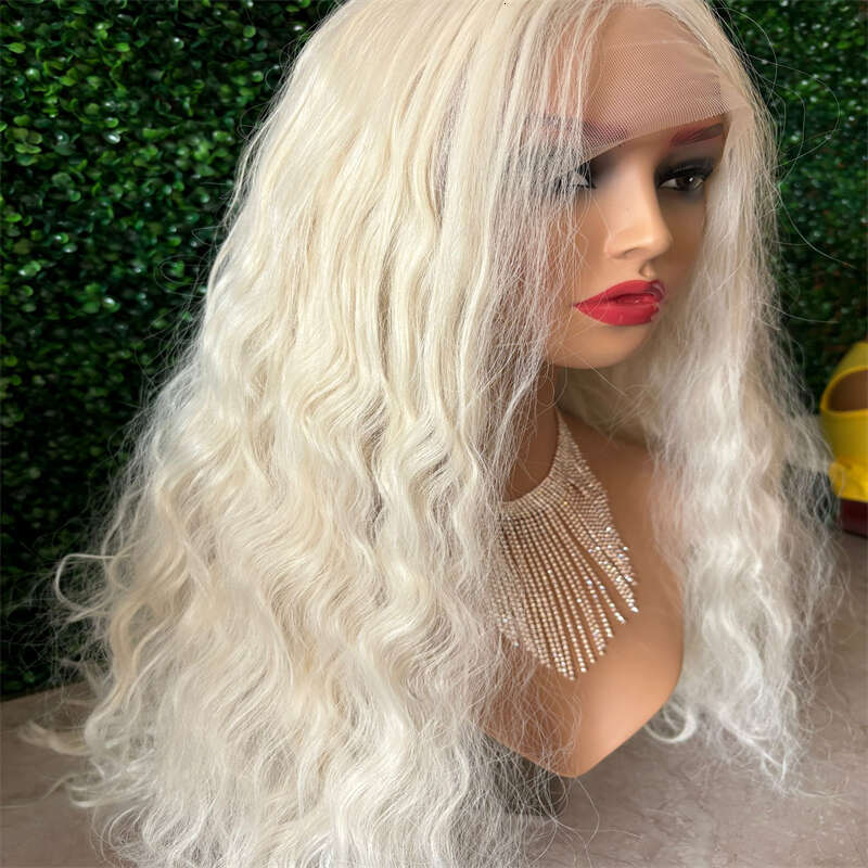 Soft Preplucked Ash Blonde White 26Inch 180 Density Straight Lace Front Wig Synthetic With Baby Hair Glueless Daily Wear Wigs