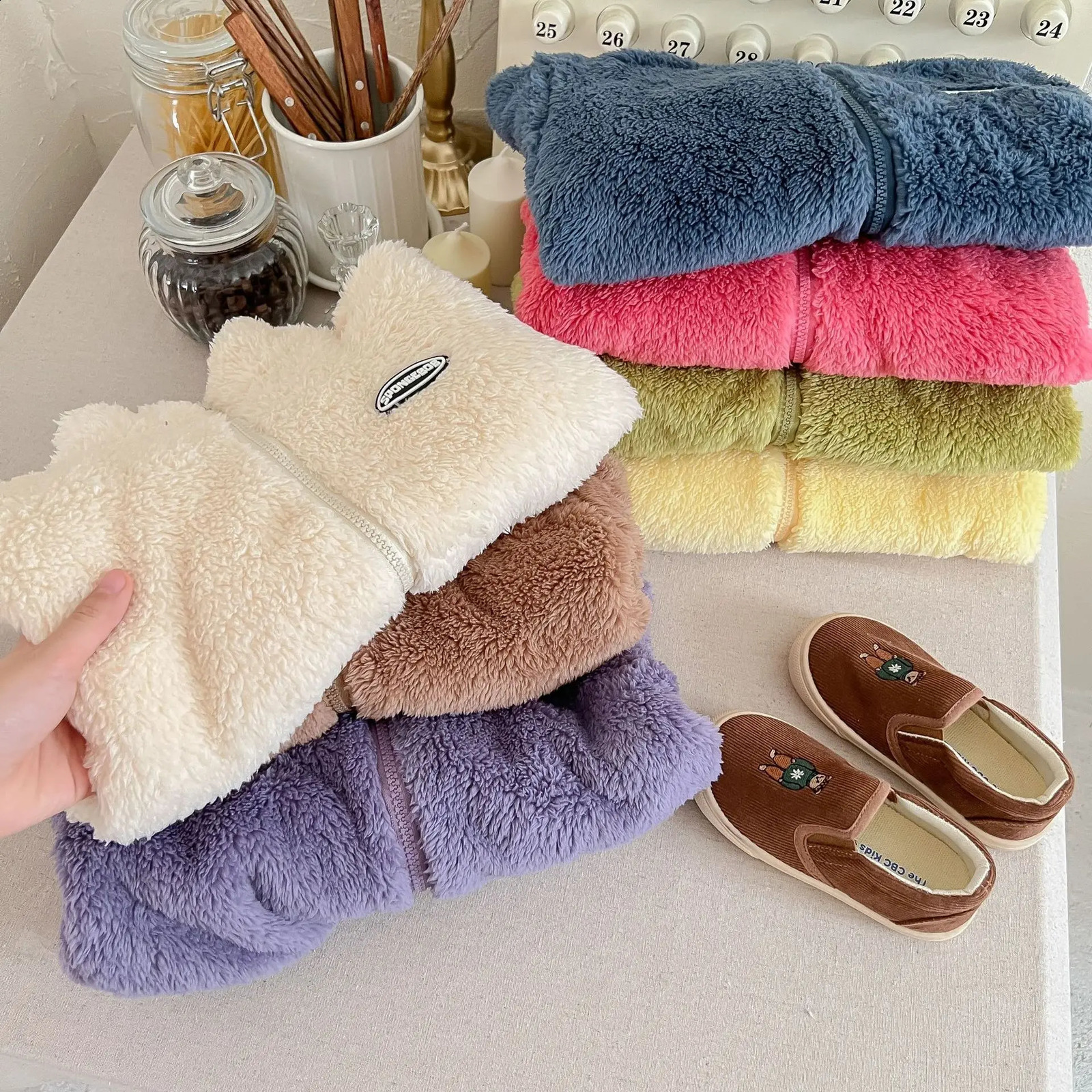 Autumn Winter Children Boys Coat Flannel Velvet Sticker Infant Baby Boy Outerwear Turtleneck Long Sleeve Kid Girl Fluffy Jackets 240905