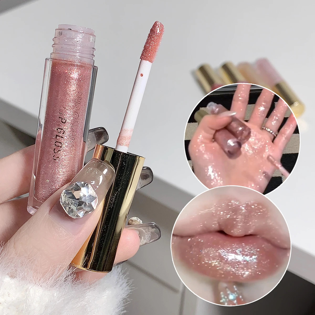 Moisturizing plump and sparkling lip gloss waterglossy mirror glaze moisturizing oil for pouty lips 240911