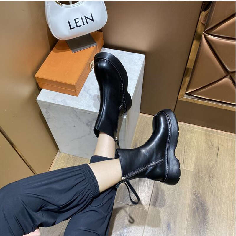 CICIYANG Women Winter British Style Short 2024 Chunky Genuine Leather Marton Autumn Ladies Ankle Boots Black