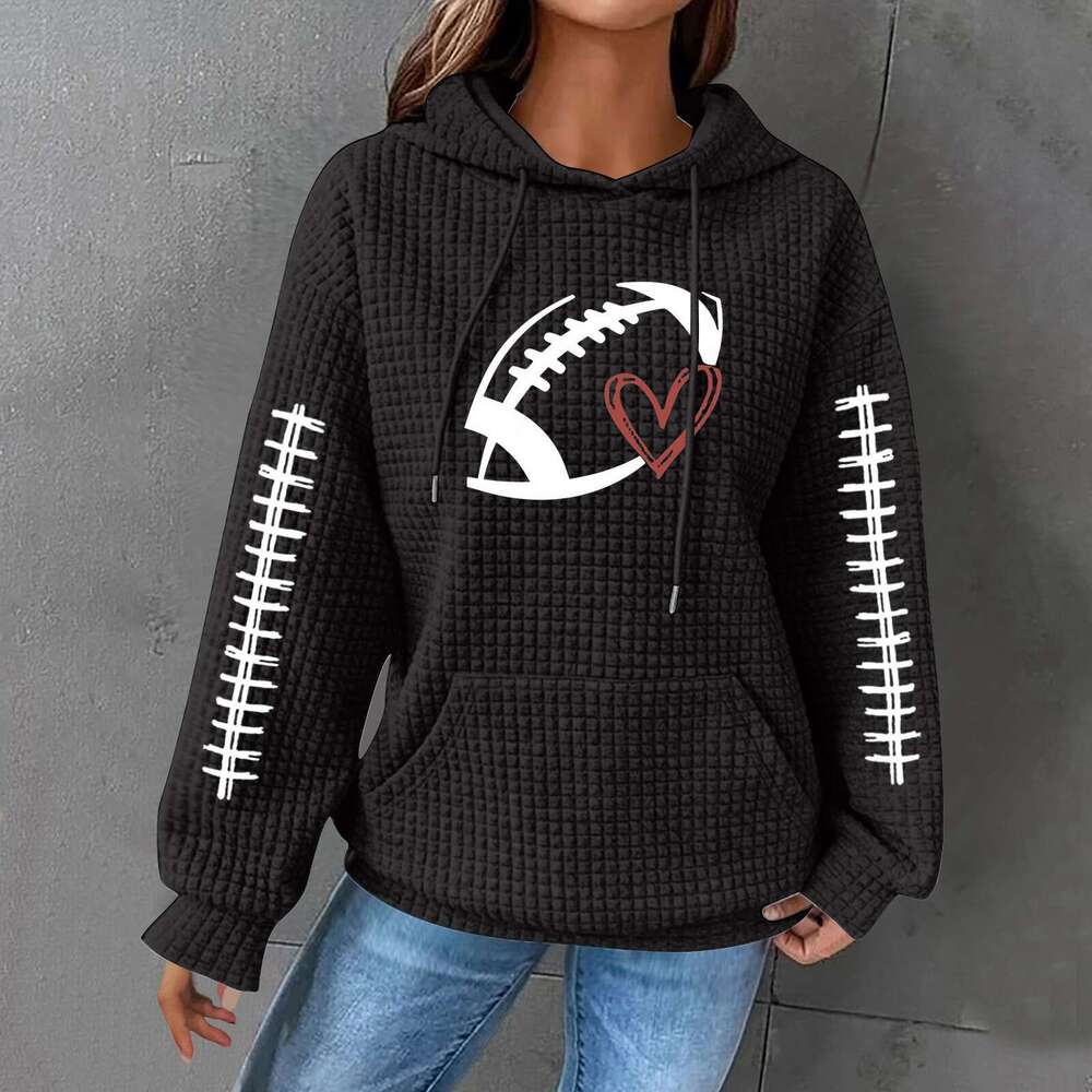 New 2024 hoodie letter printed top women's pullover hooded waffle