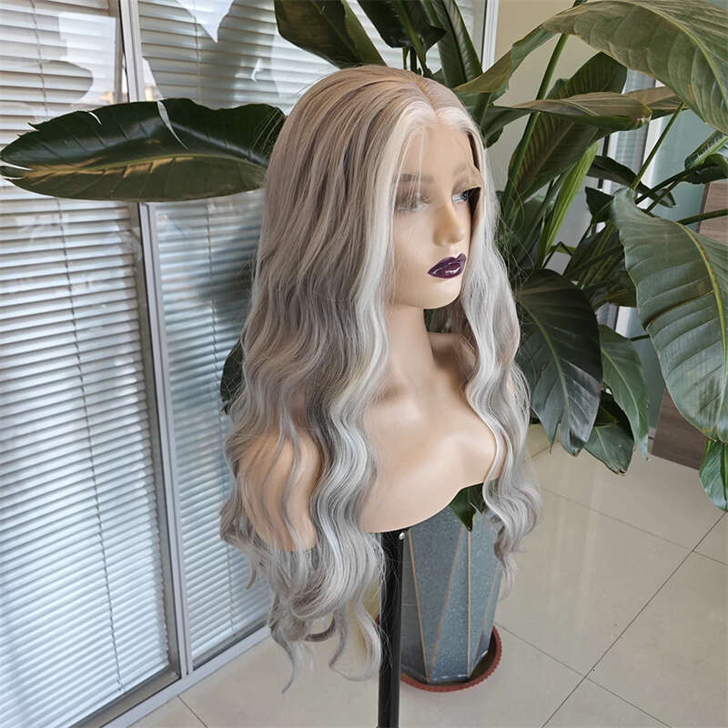 Plucked Lace Front Ash Ombre White Blonde 180 Density Haire Soft Wigs For Women Synthetic Hair Wig