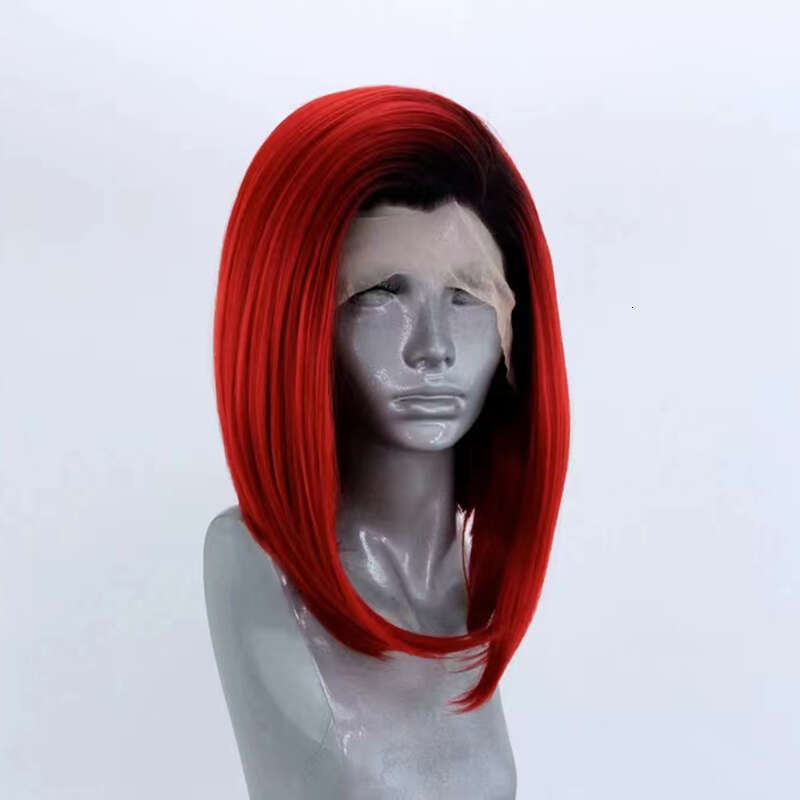 AIMEYA Synthetic Wig Orange Lace Front For Women Straight Free Part Short Ginger Bob Daily Wear Cosplay Wigs