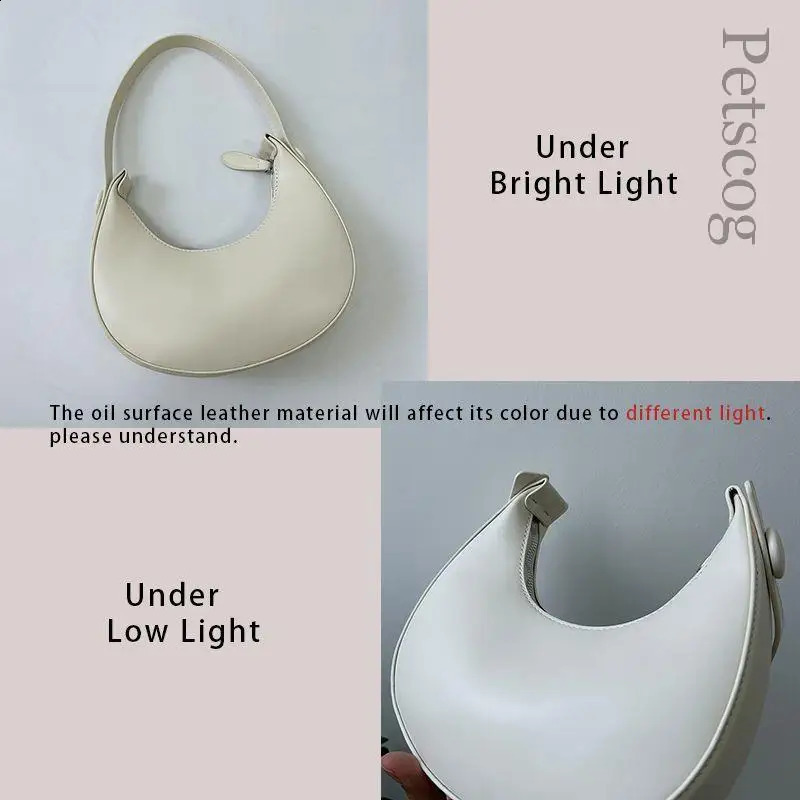 Fashion White Shoulder Bags For Women Pu Leather Solid Color Half Moon Crossbody Bag er Lady Handbags Ladies Underarm Bags 240913