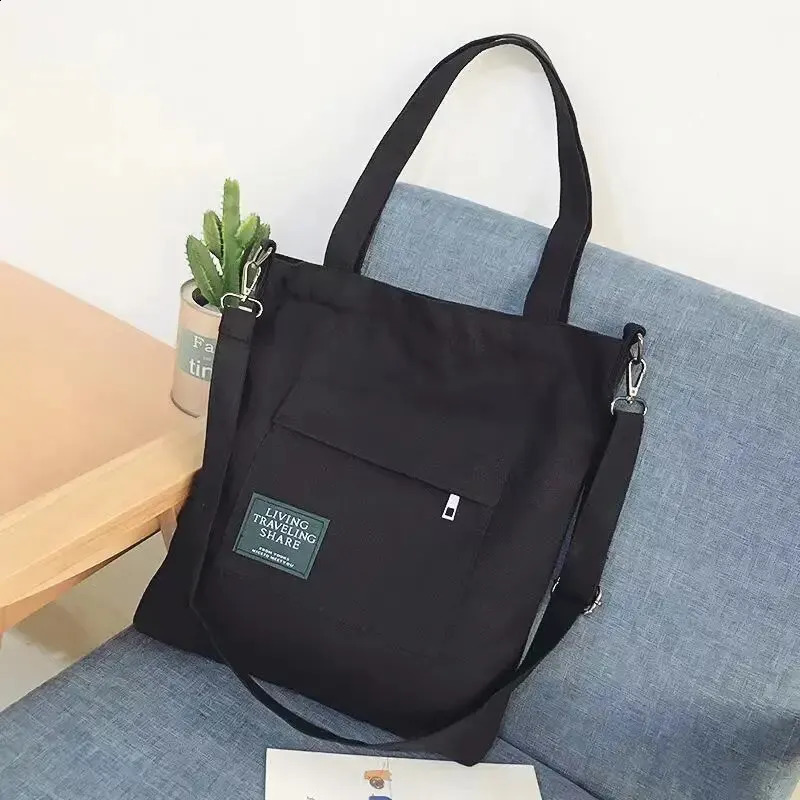 Canvas Bag For Women Japanese Versatile Large Capacity Black Shoulder Student Ins Casual Portable Shopping 240914