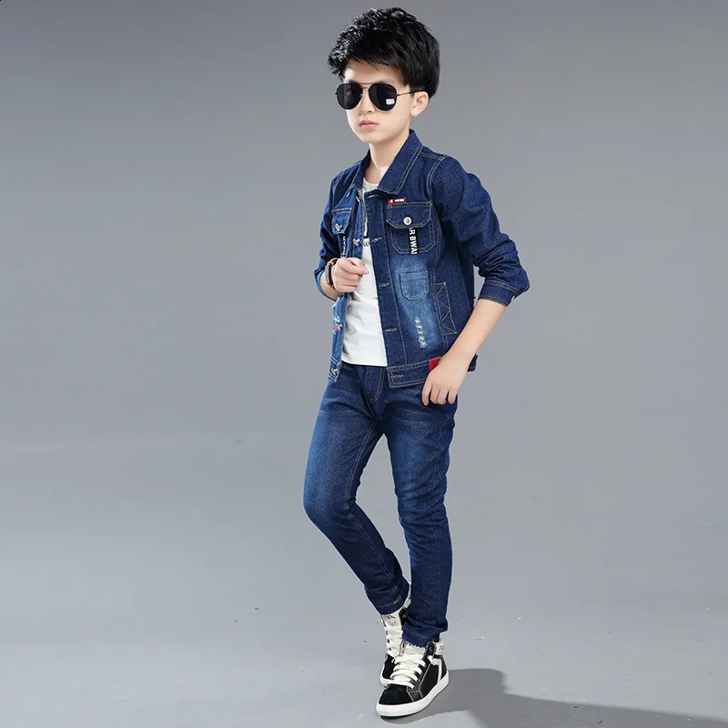 Boys Spring and Autumn Childrens Two Piece Set for Kids Clothing Boys Denim Set 240913