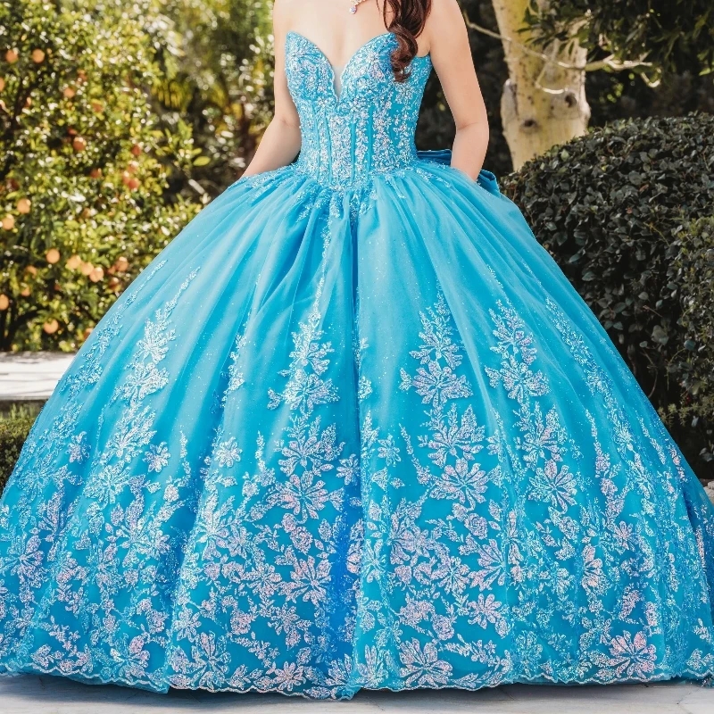 Ciel bleu brillant quinceanera robe sur l'épaule princesse paillette applique perles cristal tull sweet 16 robe de fête d'anniversaire vestidos 1