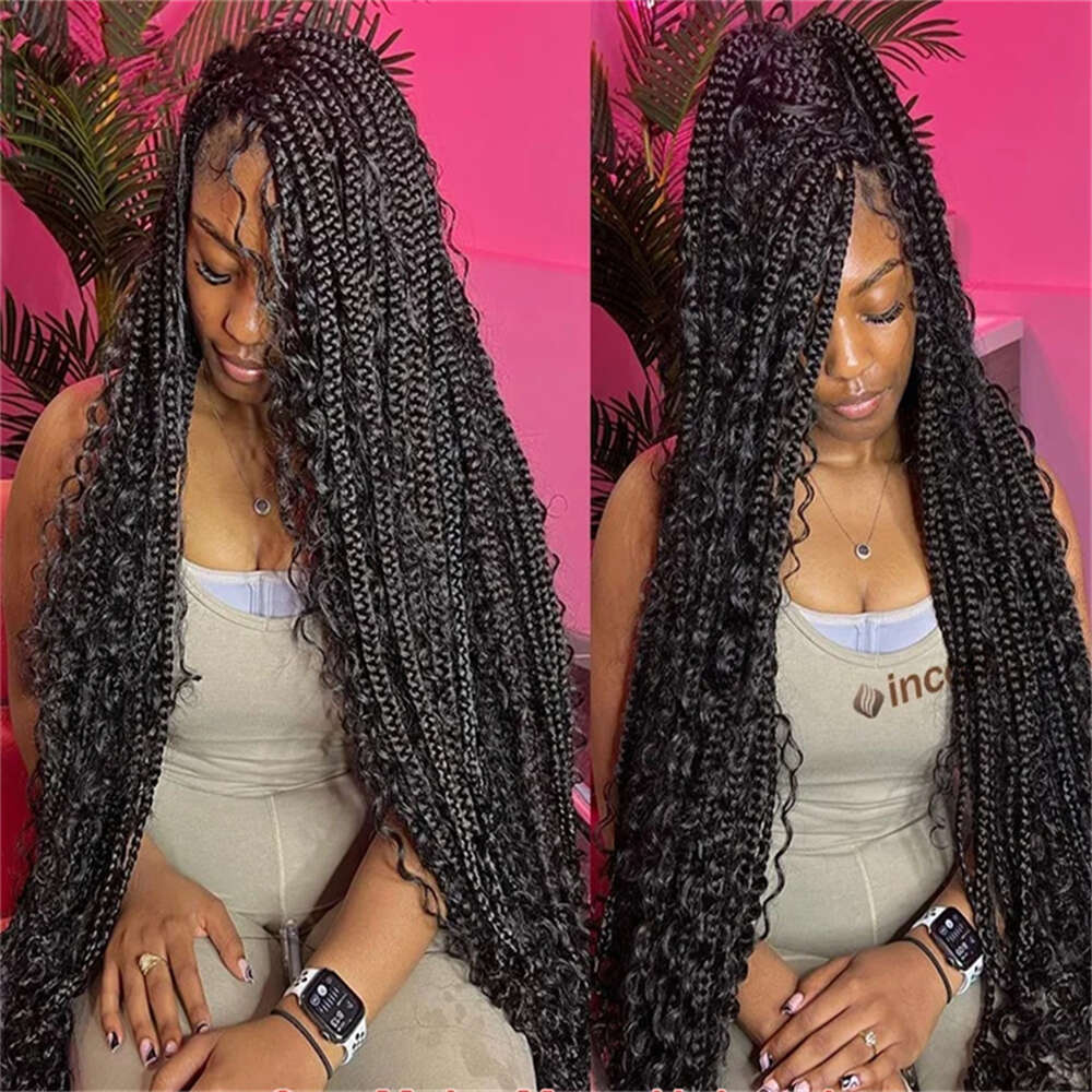 Wig Synthetic Lace Front Box Braided For Black Women 28 Inches Micro Braids Wigs With Baby Hair