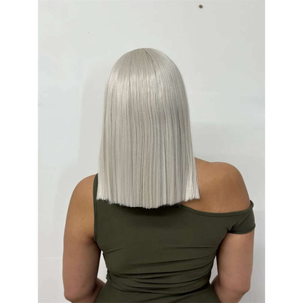 Short Bob Straight Ash Synthetic Lace Front Wig For Women Ombre White Light Blonde Drag Queen Futura Wigs Natural Look