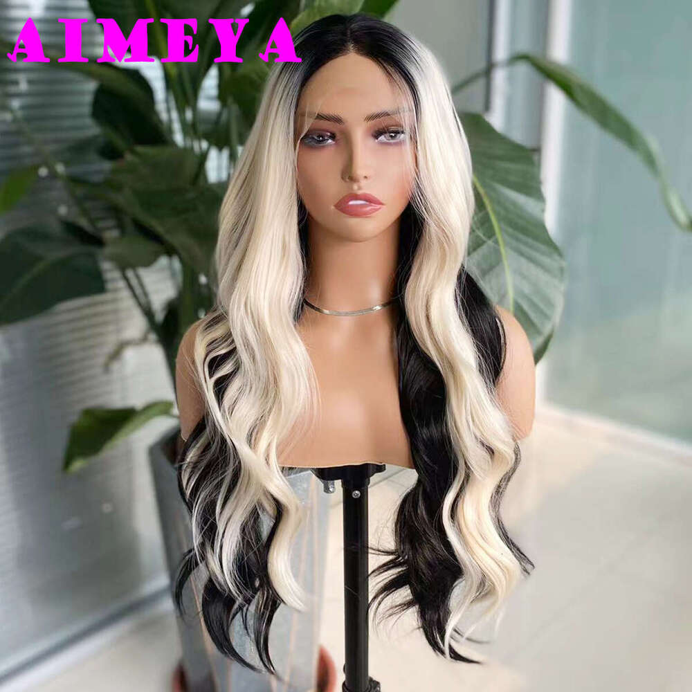 AIMEYA Ombre Blonde Synthetic Front Wigs With Highlights 13X4 Long Body Wave Lace Wig For Women Cosplay Daily Use