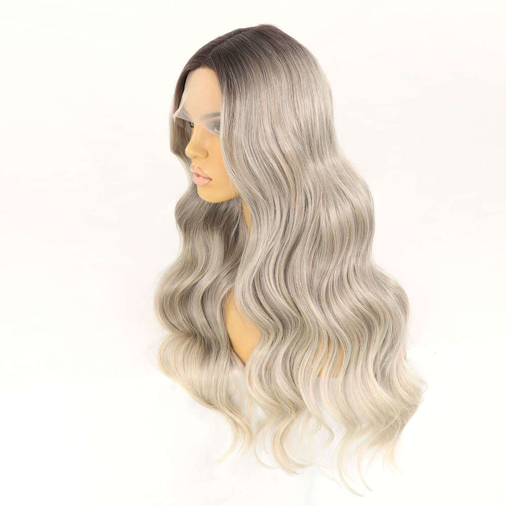 Ash Brown T Part Synthetic Lace Wigs Body Wavy Dark Roots Ombre Blonde Colored Pre Plucked Cosplay Heat Resistant Wig Daily