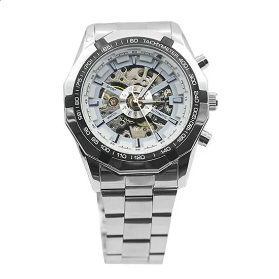 Fashion Men Mechanical Watch Men Stainless steel Skeleton Hand wind WristwatchRelogio hombre 240906