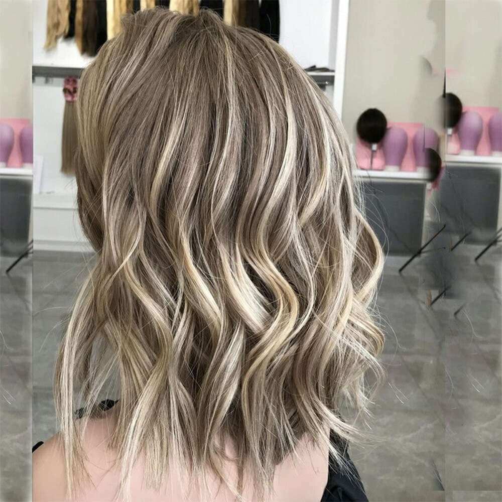 Highlight Short Bob Synthetic Lace Front Wigs For Women Wavy Dark Roots Brown Curly Blonde Wig Pre Plucked Daily Use
