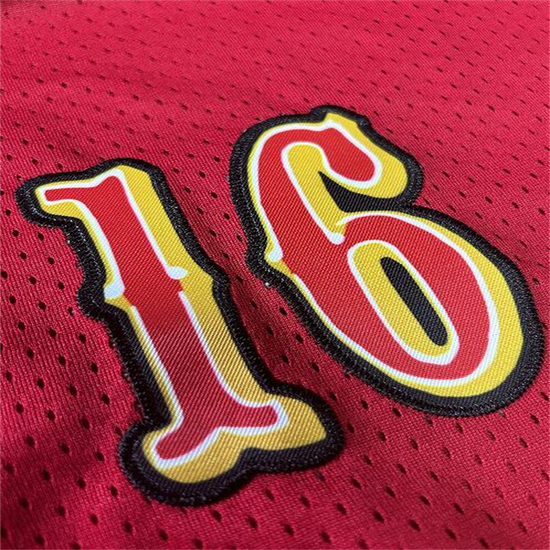 Men's Red Basketball Shorts with Pockets Retro Ninerses 16 Mesh Embroidered Sport Shorts Fans Casual Athletic Shorts Hip street sports casual pan