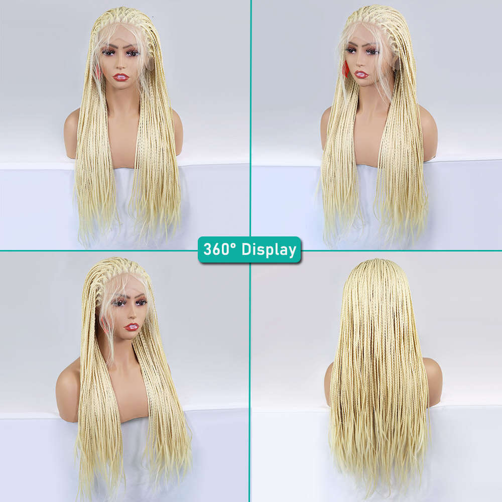 Blonde Lace Front Braided Wigs For Women Knotless Goodess Box 24Inch Synthetic Crochet Braid Hair Color Wig
