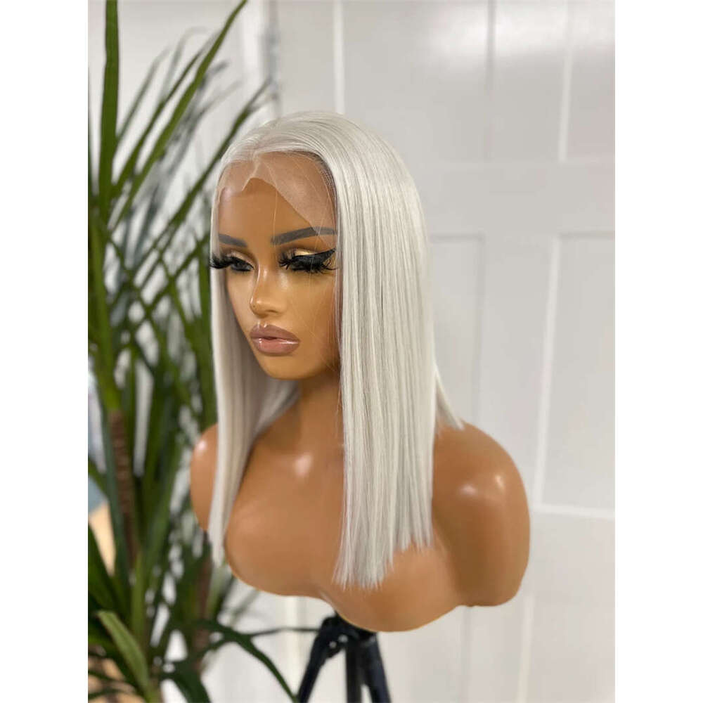 Short Bob Straight Ash Synthetic Lace Front Wig For Women Ombre White Light Blonde Drag Queen Futura Wigs Natural Look