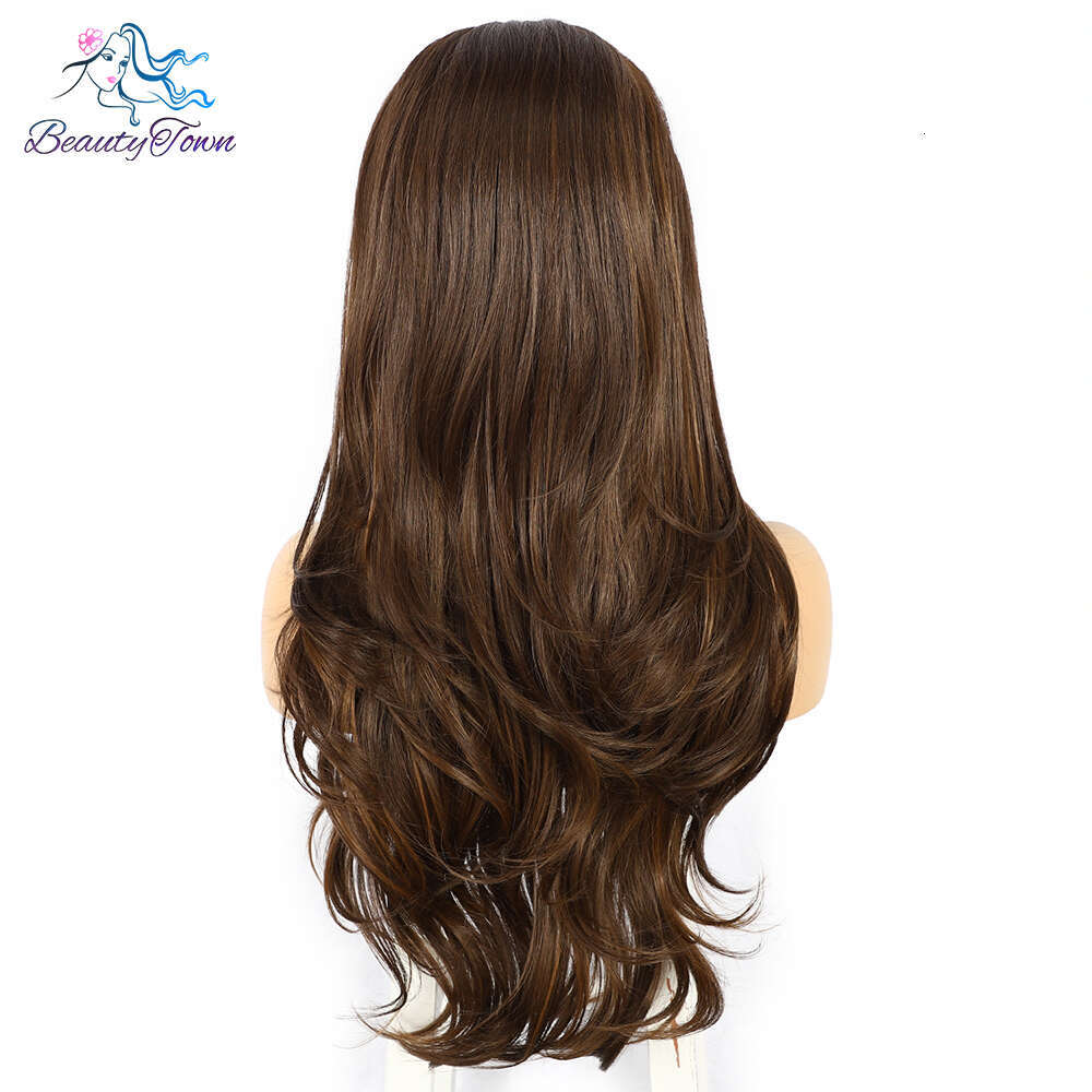 Highlight Colored Synthetic Front Copper Blonde HD Transparent Lace Frontal Body Wave Full Cosplay Daily Wig