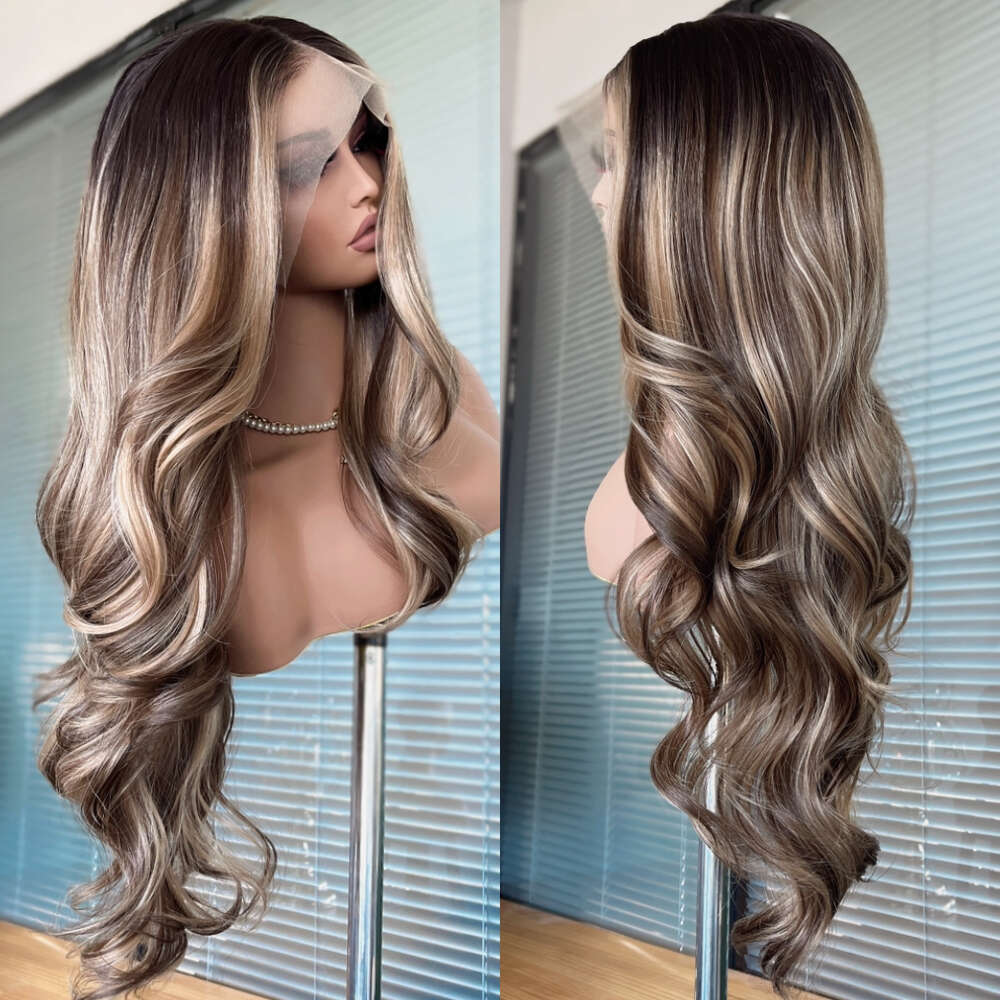 Autumn Brown 13X4 Synthetic Highlight Swiss Transparent Lace Front Wig Body Wave Full Cosplay Daily Wear