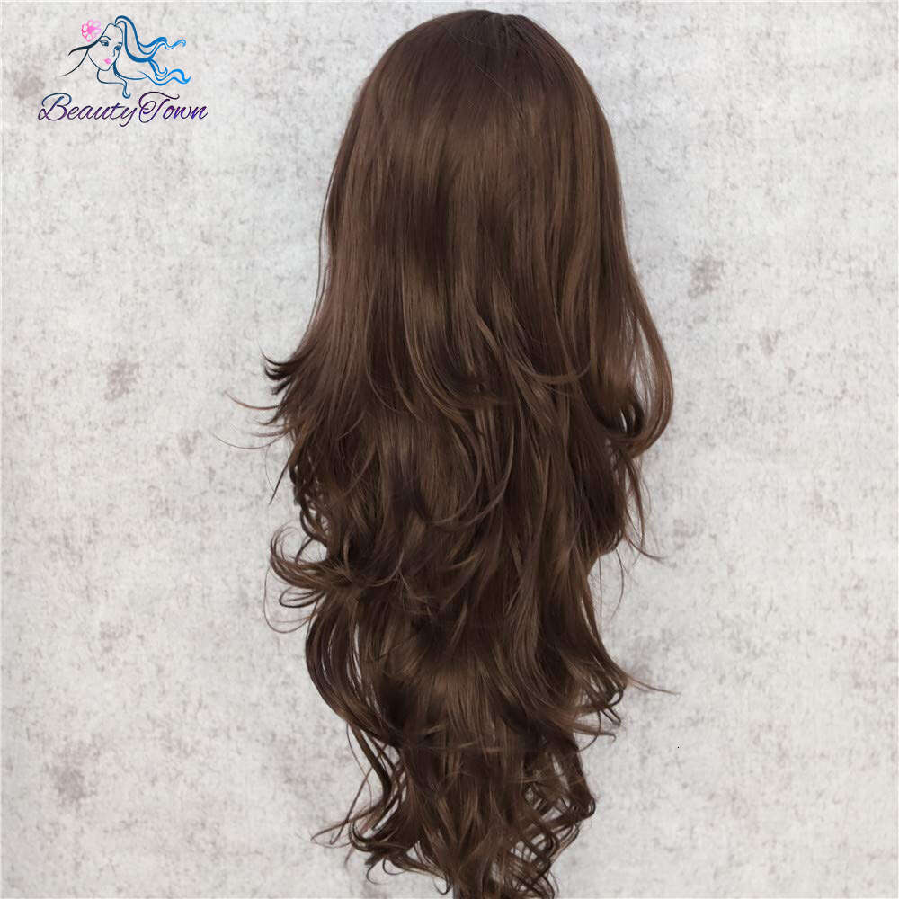 13X3 Front Sliver Brown Highlight Colored Synthetic Body Wave HD Transparent Lace Cosplay Party Wig