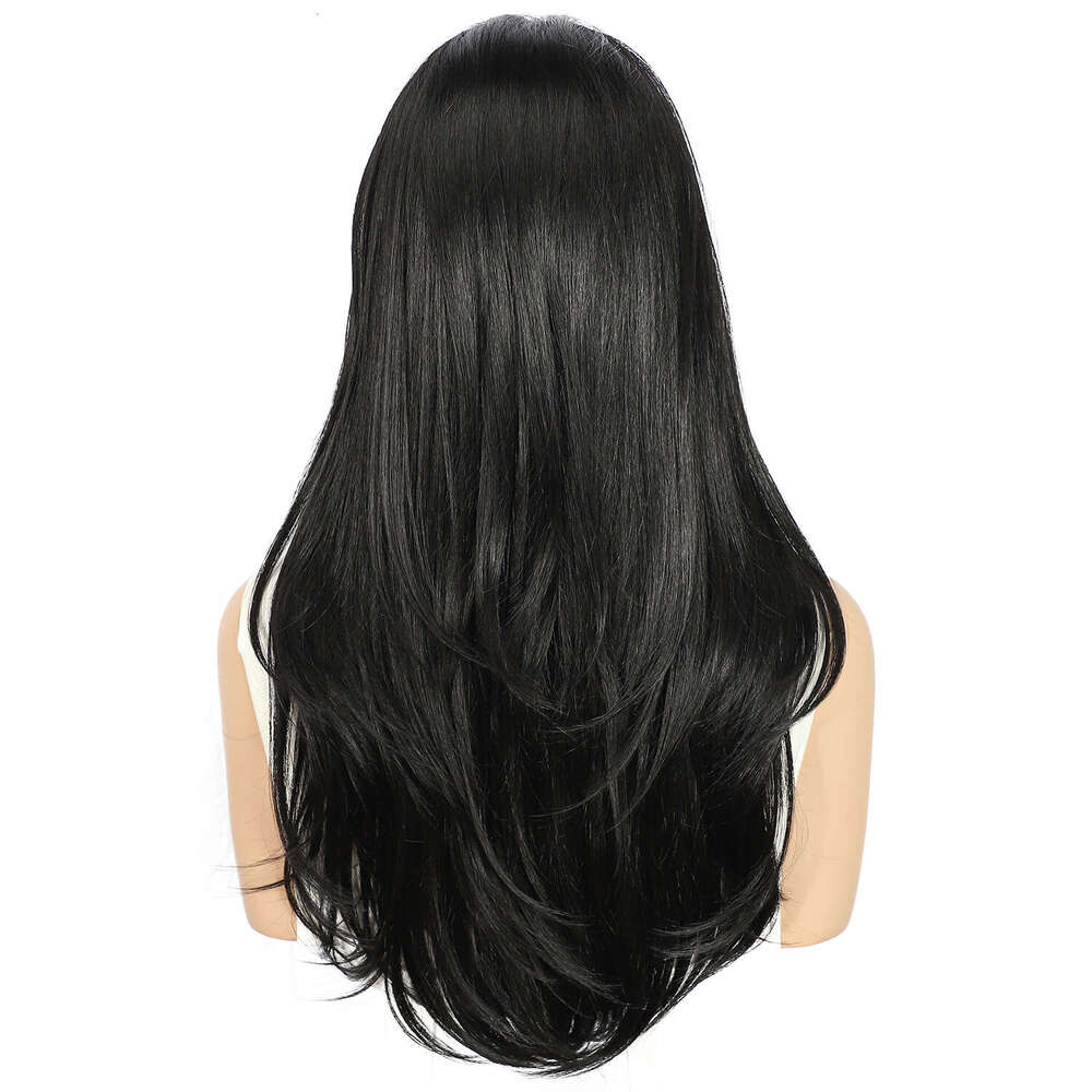 2024 New 13X3 Synthetic Lace Front 1B Black Medium Long Layered Lift Daily Wear Women Wig 25~26Inches
