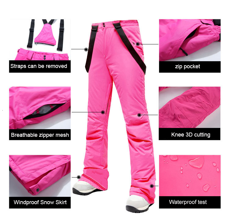 Ski Women Thicken Windproof Waterproof Winter Snow Pants Outdoor Sports Snowboarding Warm Breathable Overalls