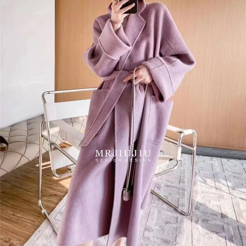 High-end Handmade Trench Coat Women Mulberry Silk Long Coat for Women Autumn Double-sided Wool Coats and Jackets Women 240911