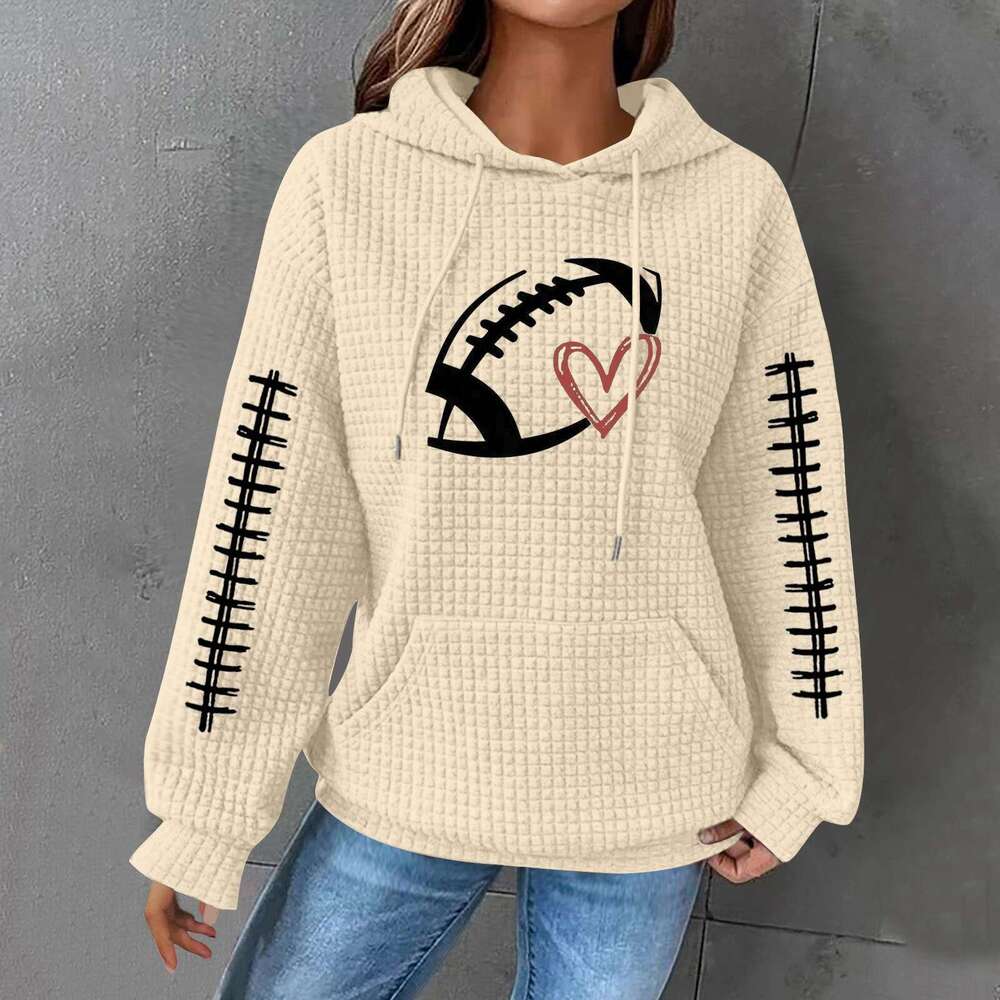 New 2024 hoodie letter printed top women's pullover hooded waffle