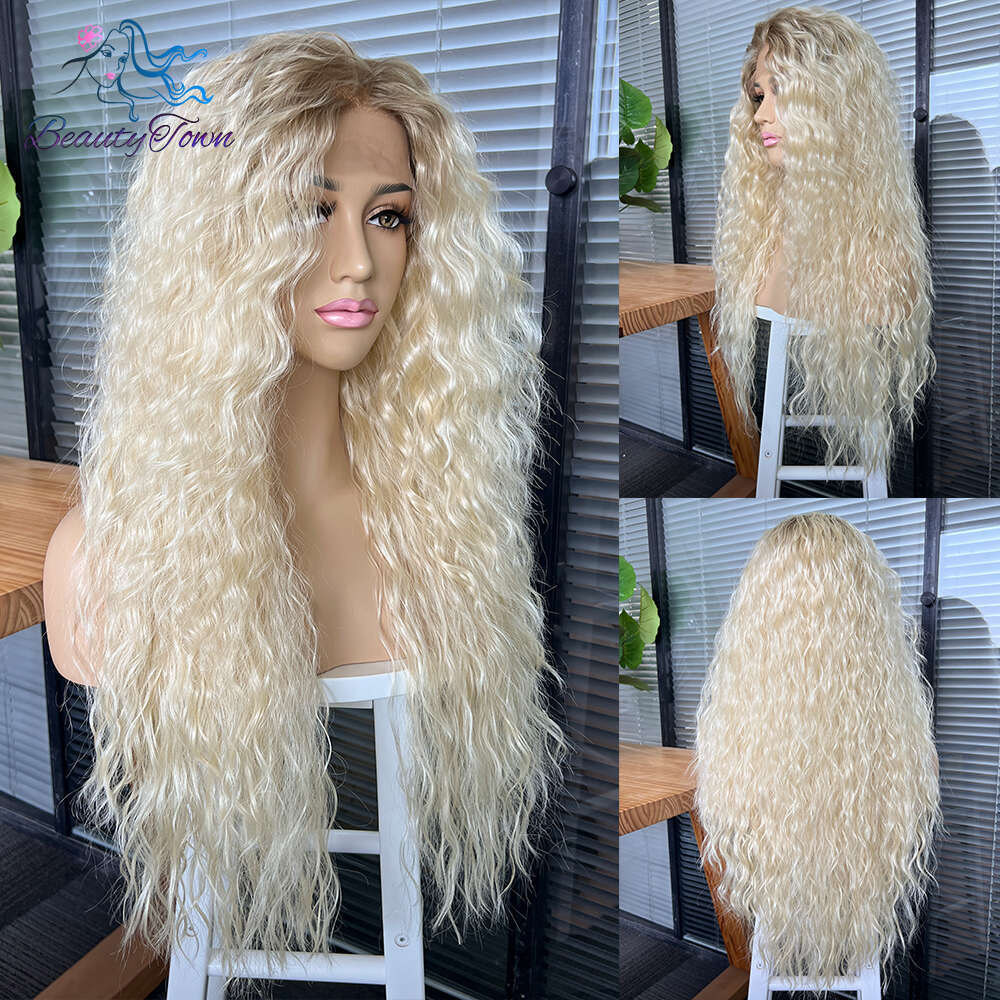 Long Inche Blonde Synthetic 13X3 613 Grey Brown Ginger Kinky Curly HD Transparent Lace Front Cosplay Wig