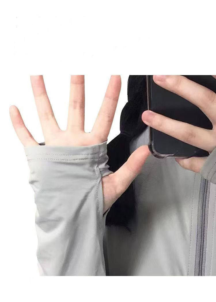 Summer ice silk sun protection clothing women wear thin breathable zipper long sleeve hooded coat loose.