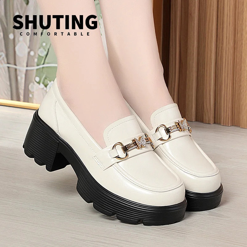 Spring Soft Leather Platform Loafers Womens Fashion and Elegant Mary Jane Black Round Toe Casual Non slip Comfortable Single Shoe 240914