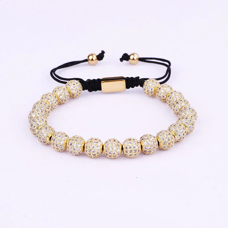 Hip Hop Iced Out Jewelry CZ Micro Pave Ball Beads Woven Custom Bracelet For Women Men 240910