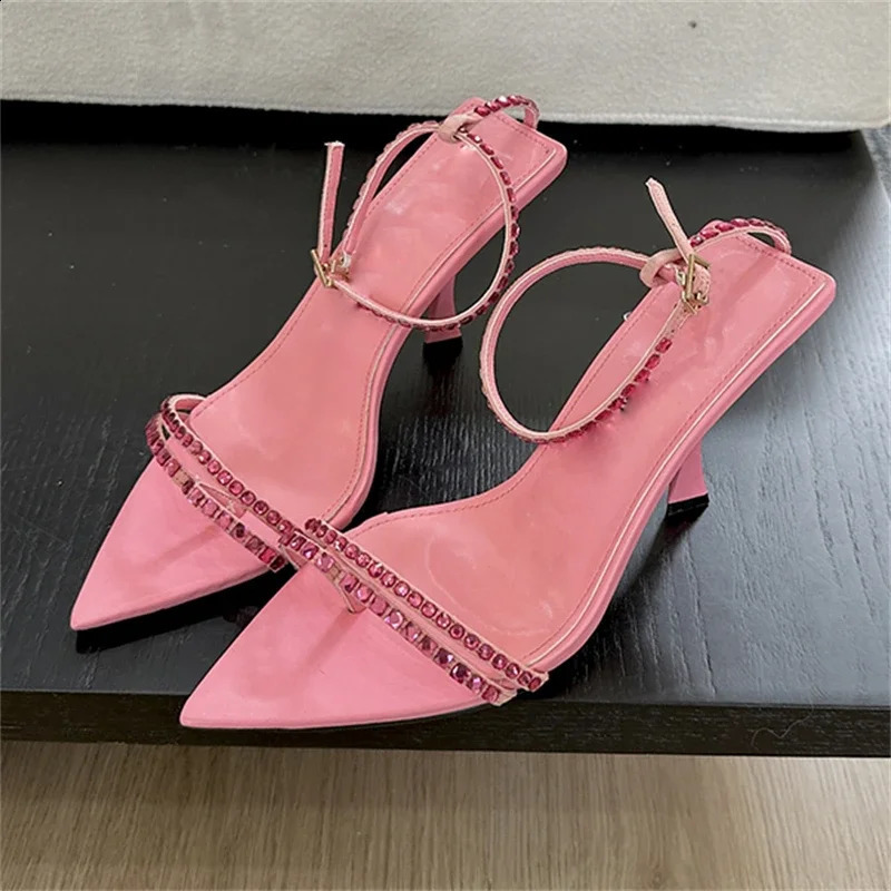Eilyken Summer Sexy Crystal Narrow Band Buckle Strap Women Sandals Pointed Toe High Heels Banquet Party Shoes Zapatillas Mujer 240914