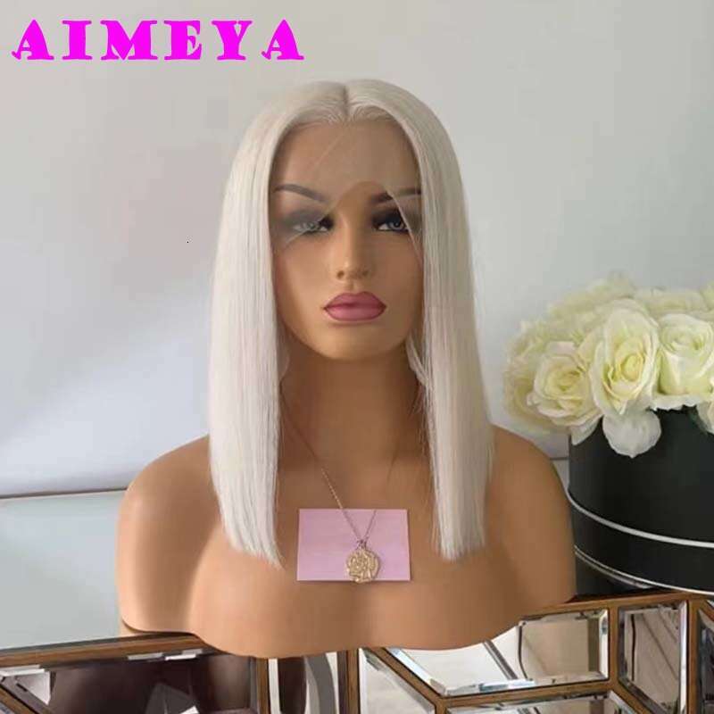 AIMEYA Platinum Blonde For Women Heat Resistant Synthetic Hair Natural Haire Short Straight Bob Lace Front Wig Daily