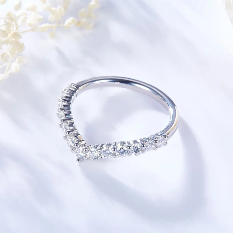DEZO Wedding Band Solid 925 Sterling Silver V Curved Half Rings For Women Fashion Stacking 240906