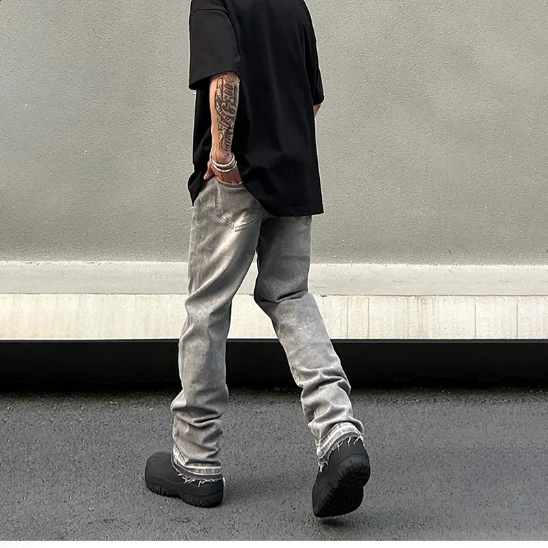 Autumn Winter Tassel Denim PantsYouth Goth Jeans America Stacked Pleats Male er Trousers Men Classic Harajuku 240912