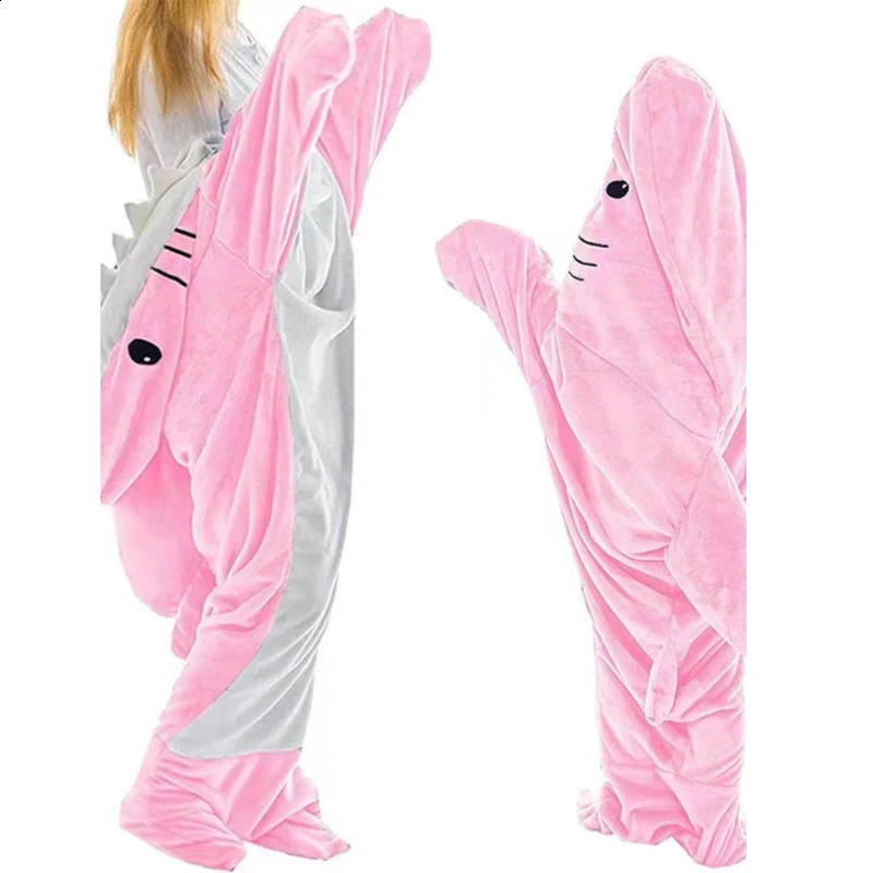 Hooded Flannel Shark One-Piece Pajamas Home Children Adult Men and Women Quirky Homewear Blanket 240910