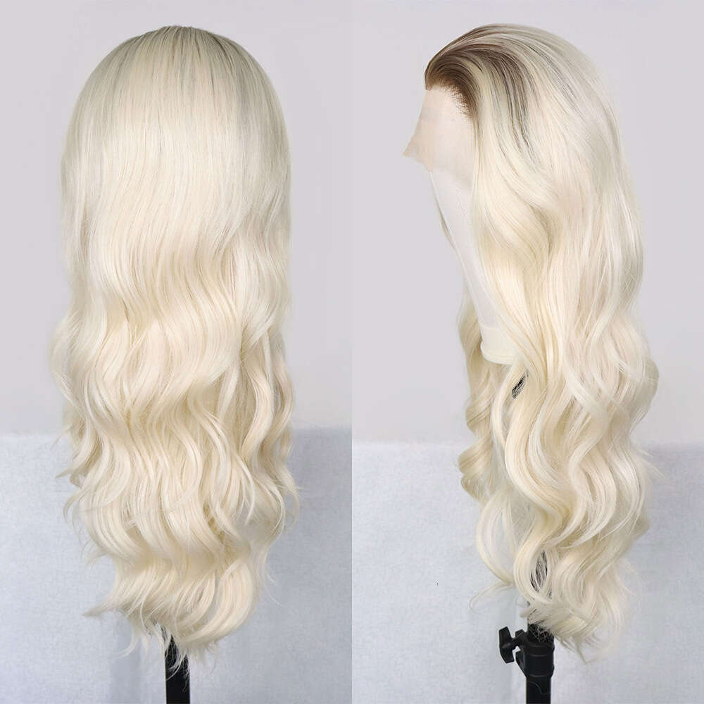 Ash Synthetic Lace Front Wigs For Women 613 Wavy Dark Roots Ombre Platinum Blonde Colored Pre Plucked Cosplay Wig