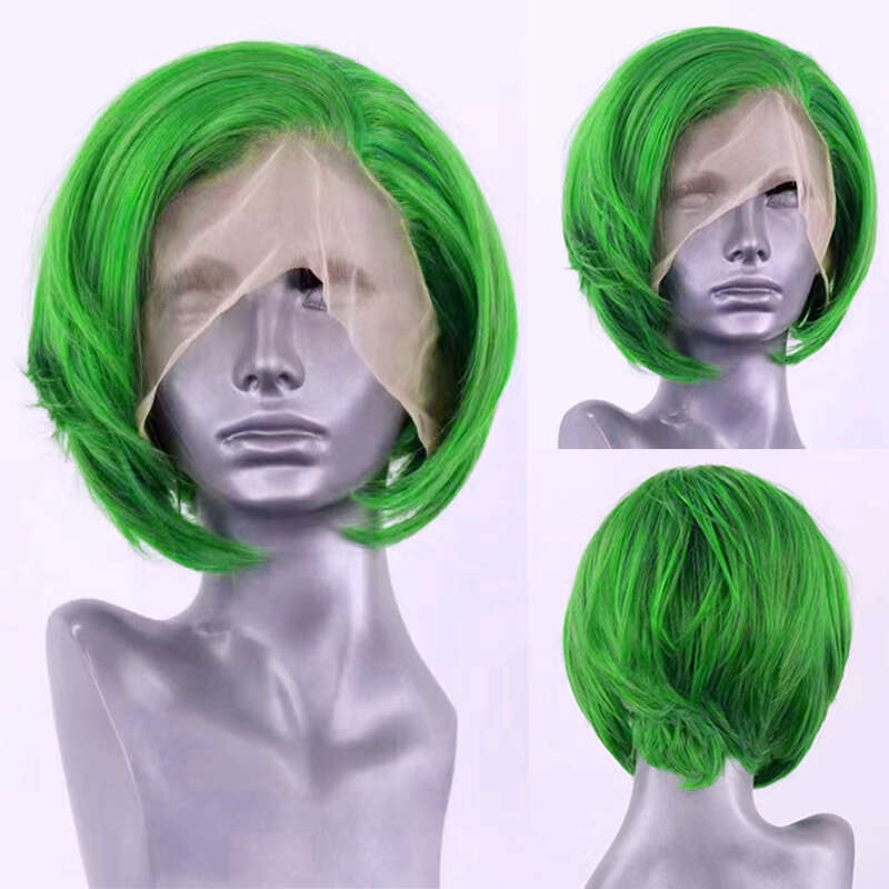 AIMEYA Hot Red For Women Girls Heat Resistant Synthetic Lace Front Orange Short Bob Wigs Daily Use Cosplay Wig Green