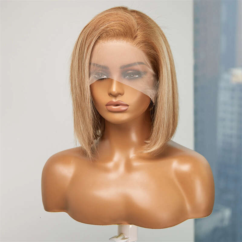 13X4 New In Glueless Front Wig Bob Pre Plucked Straight HD Transparent Synthetic Hair Ombre Ash Blonde Lace Frontal Wigs