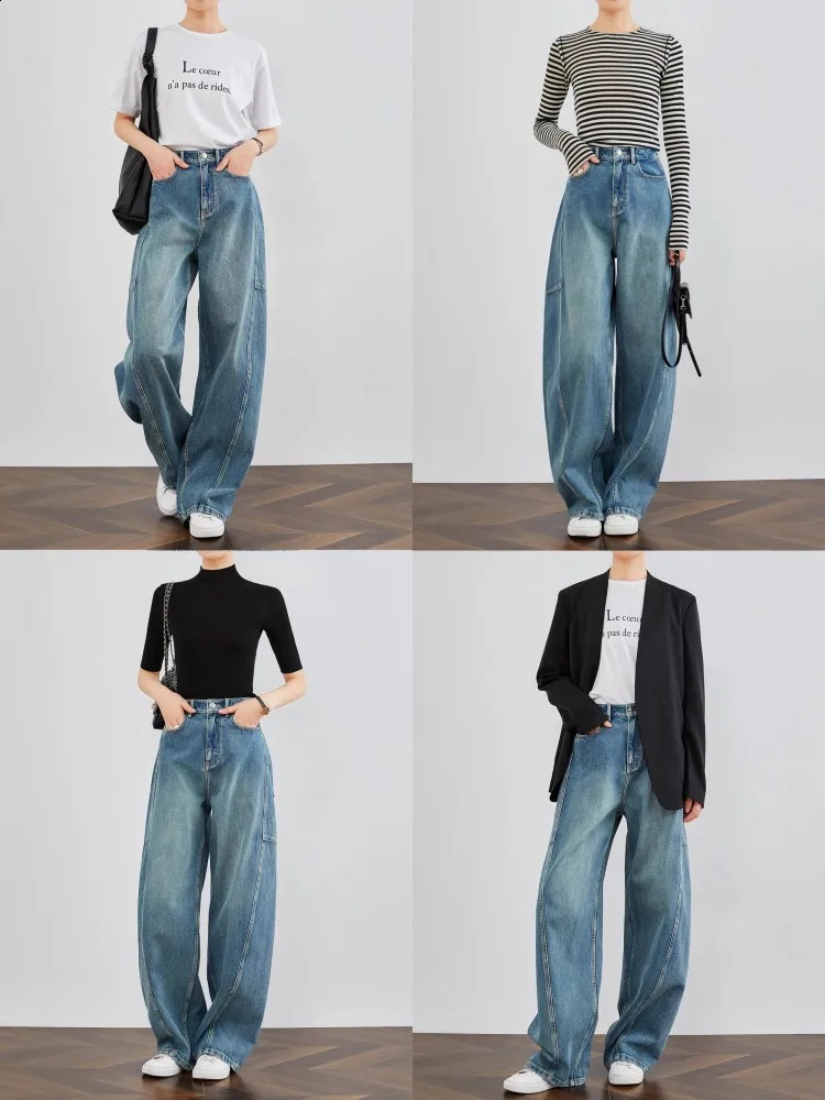 Wash Water Wide Leg Jeans For Women In 2024 Spring And Autumn Sense Elongated Loose Casual Sickle Shaped Pants 240911