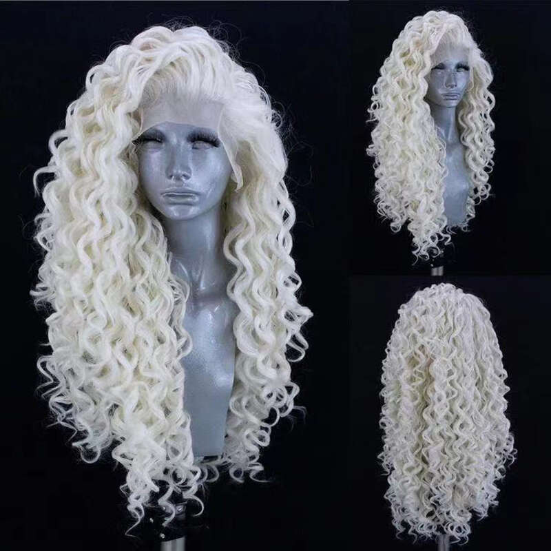 AIMEYA Platinum Blonde Front Wigs Long Body Wave Curly For Women Girls Synthetic Lace Wig Daily Use Cosplay
