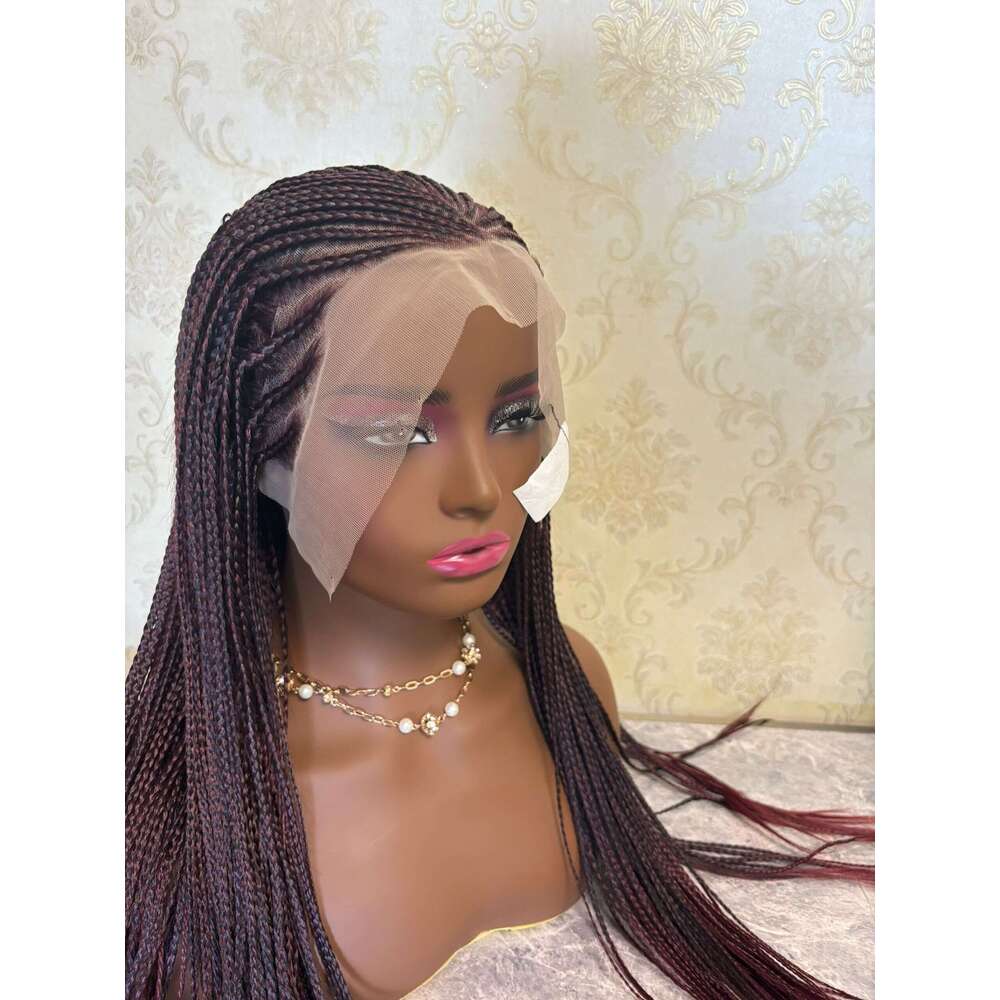 99J Red Bury Colored 13X4 HD Lace Frontal Braiding Wig Goddess Twist Box Braided Synthetic Wigs For Women Bleached Knotless