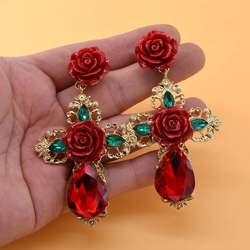Trendy Alloy Crystal Women Dangle Statement Earrings Flower Long Pendant Earrings for girl Drops Bohemian jewelry 240914