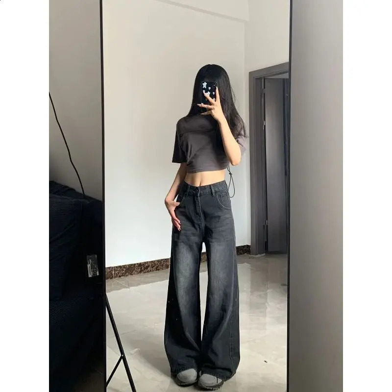 High Waiste Oversize Wide Leg Pant Vintage Streetwear Black Baggy Korean Jeans Denim Trousers Y2K Pants 240911
